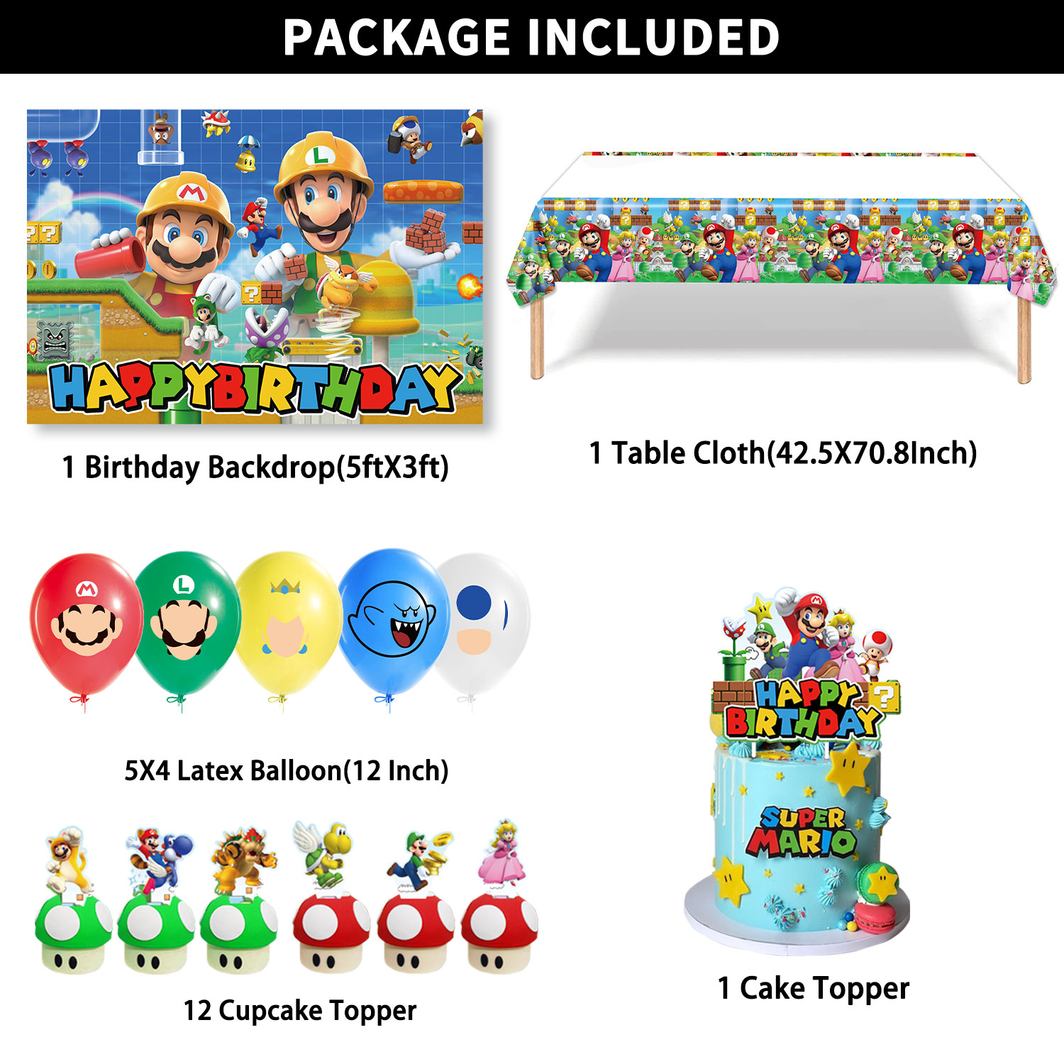 Globos De Cumpleaños Decoración con Kit de Fiesta Mario Bros y Luigi