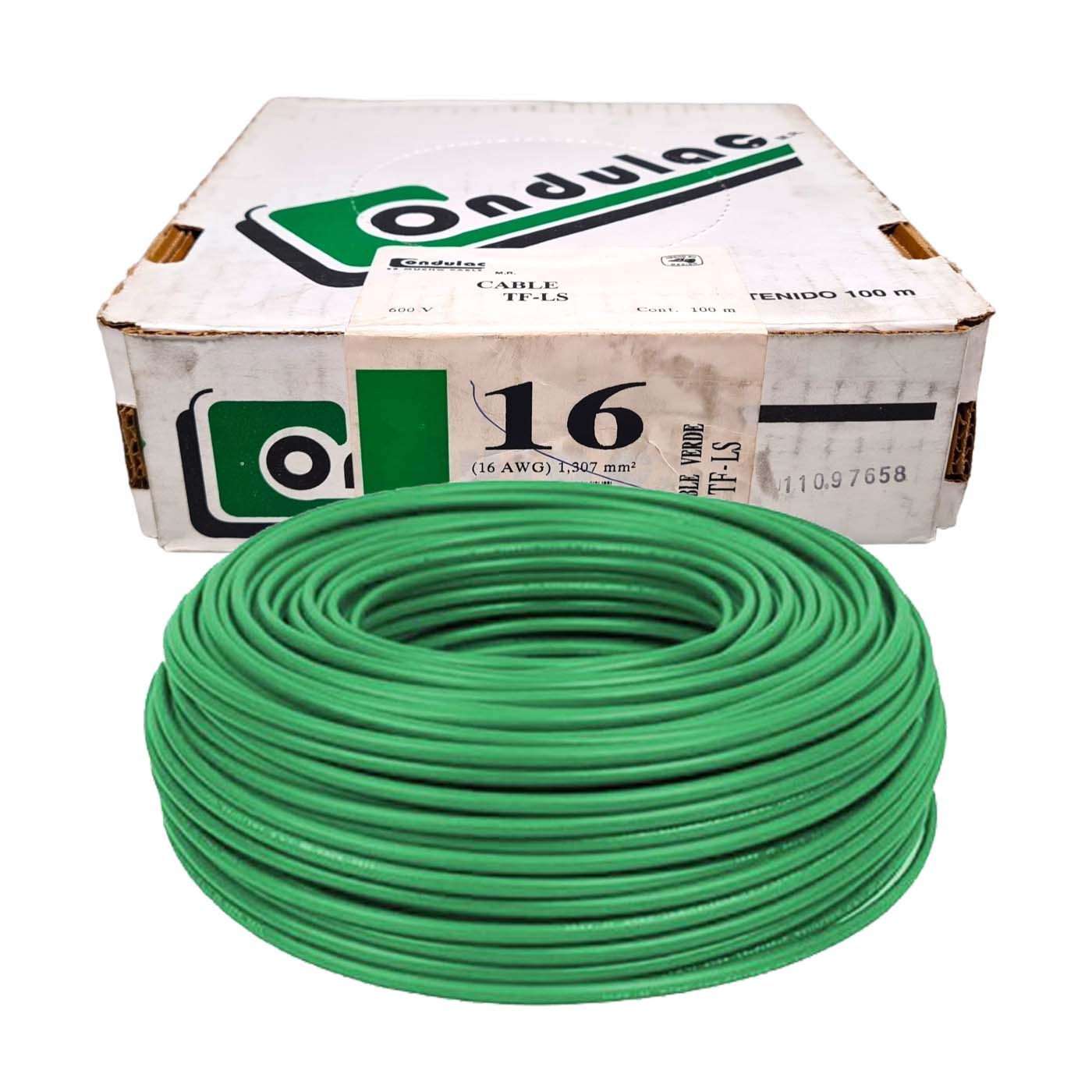 Rollo 100m Cable Eléctrico Calibre 16 100% Cobre Color Verde Condulac TF-LS