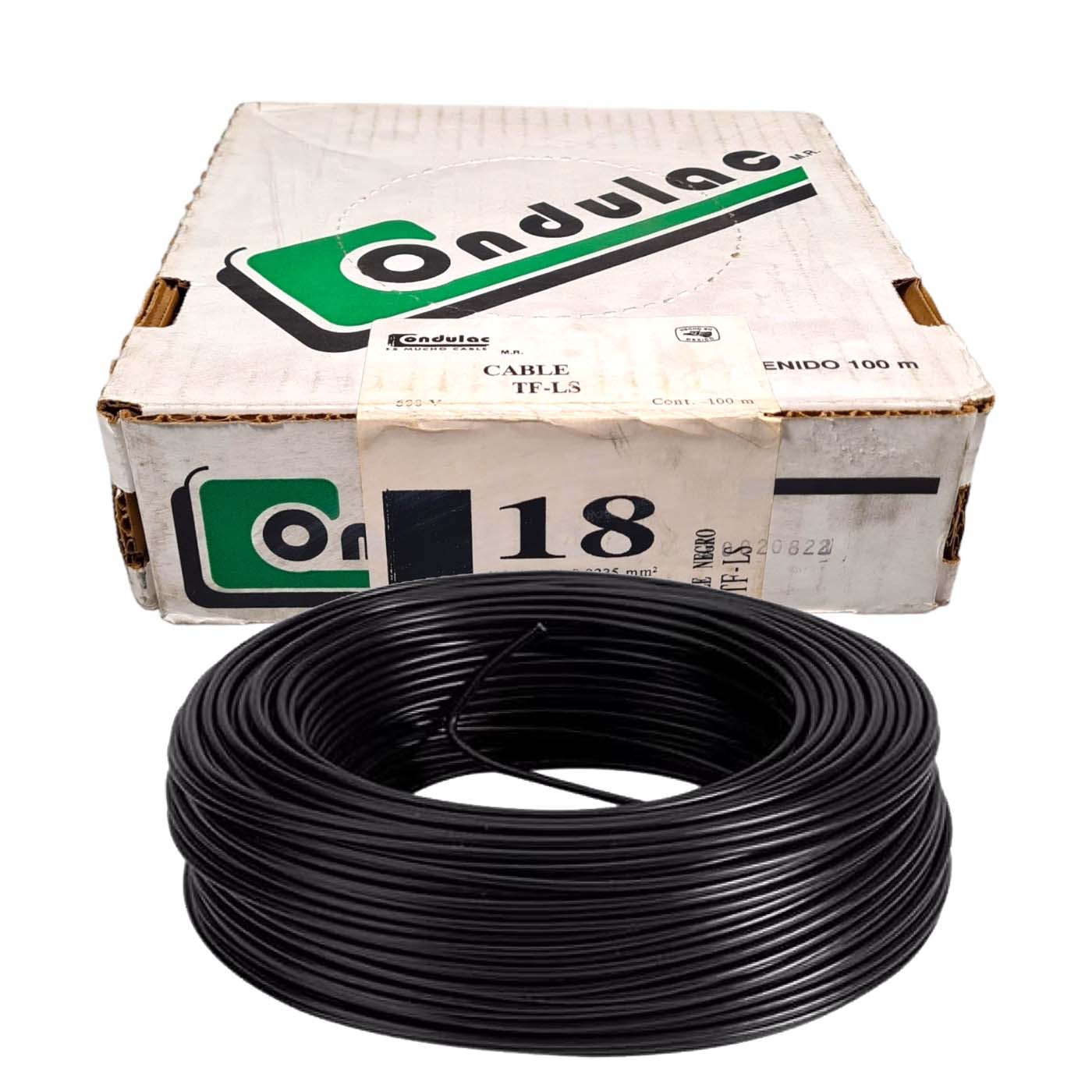 Rollo 100m Cable Eléctrico Calibre 18 100% Cobre Color Negro Condulac TF-LS