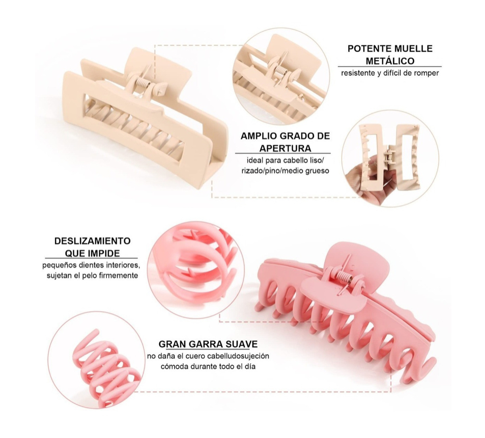 Pinzas Para El Cabello Broches Cabello Grandes Mujer 8 Pzs Favorito