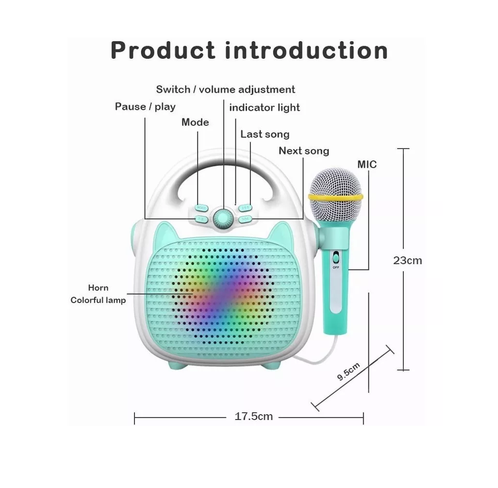 Juguete De Canto Máquina De Karaoke Para Niños,  Verde Azul
