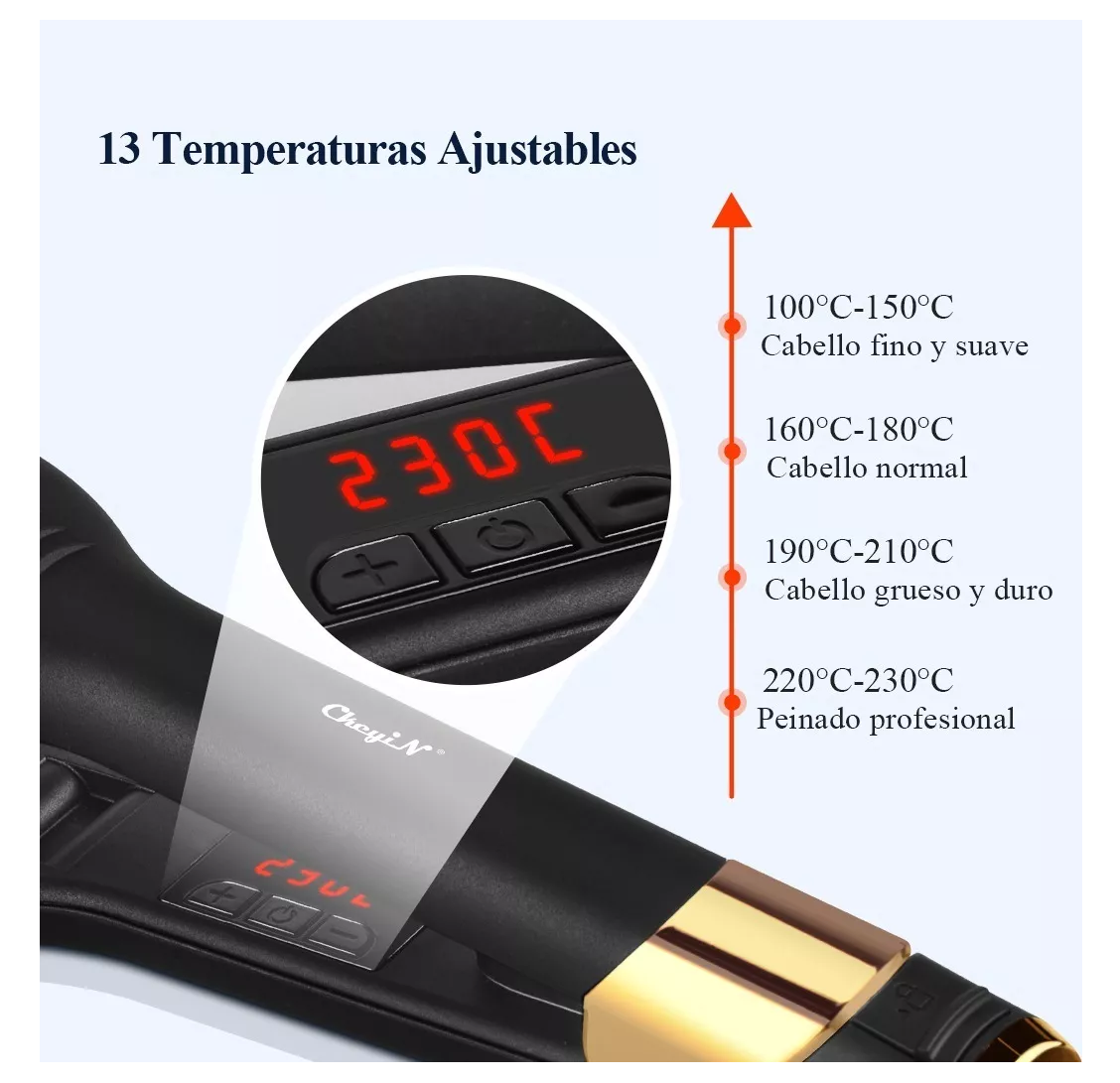 Plancha De Cabello Profesional De Cerámica 55mm Negro con dorado