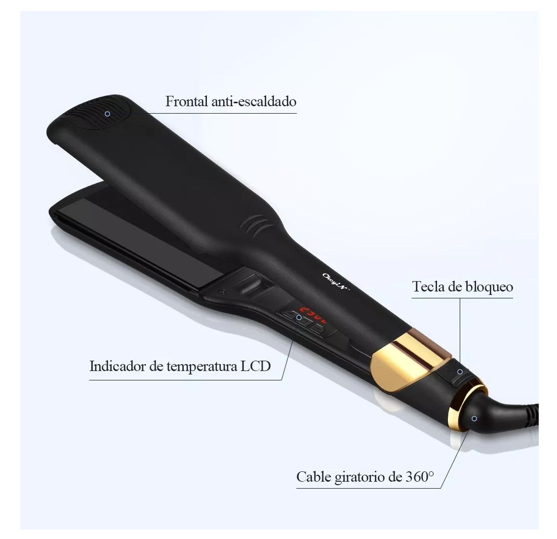 Plancha De Cabello Profesional De Cerámica 55mm Negro con dorado