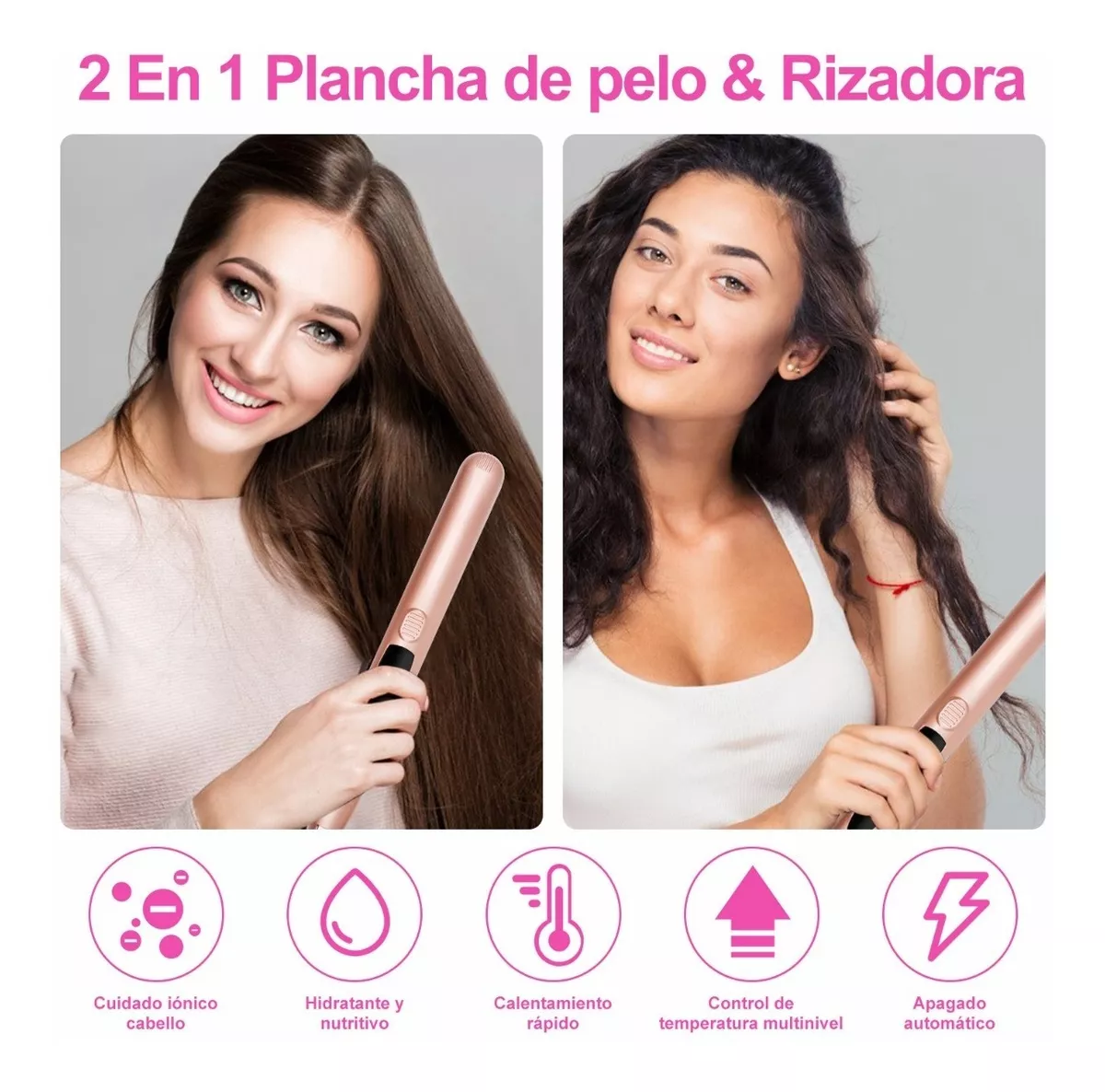 Plancha De Cabello 2 en 1 Cerâmica Rosa