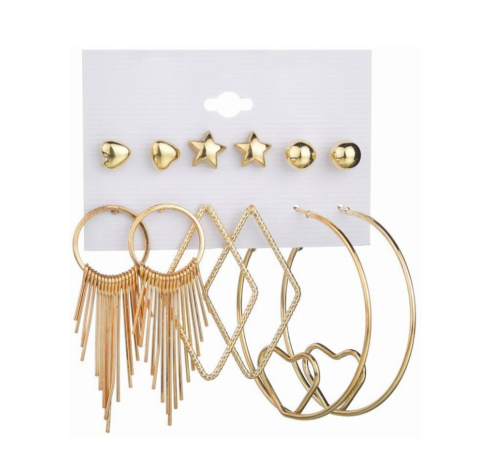 Aretes Set Arracadas Broquel Doradas Perla Para Mujer 12p dorado 04