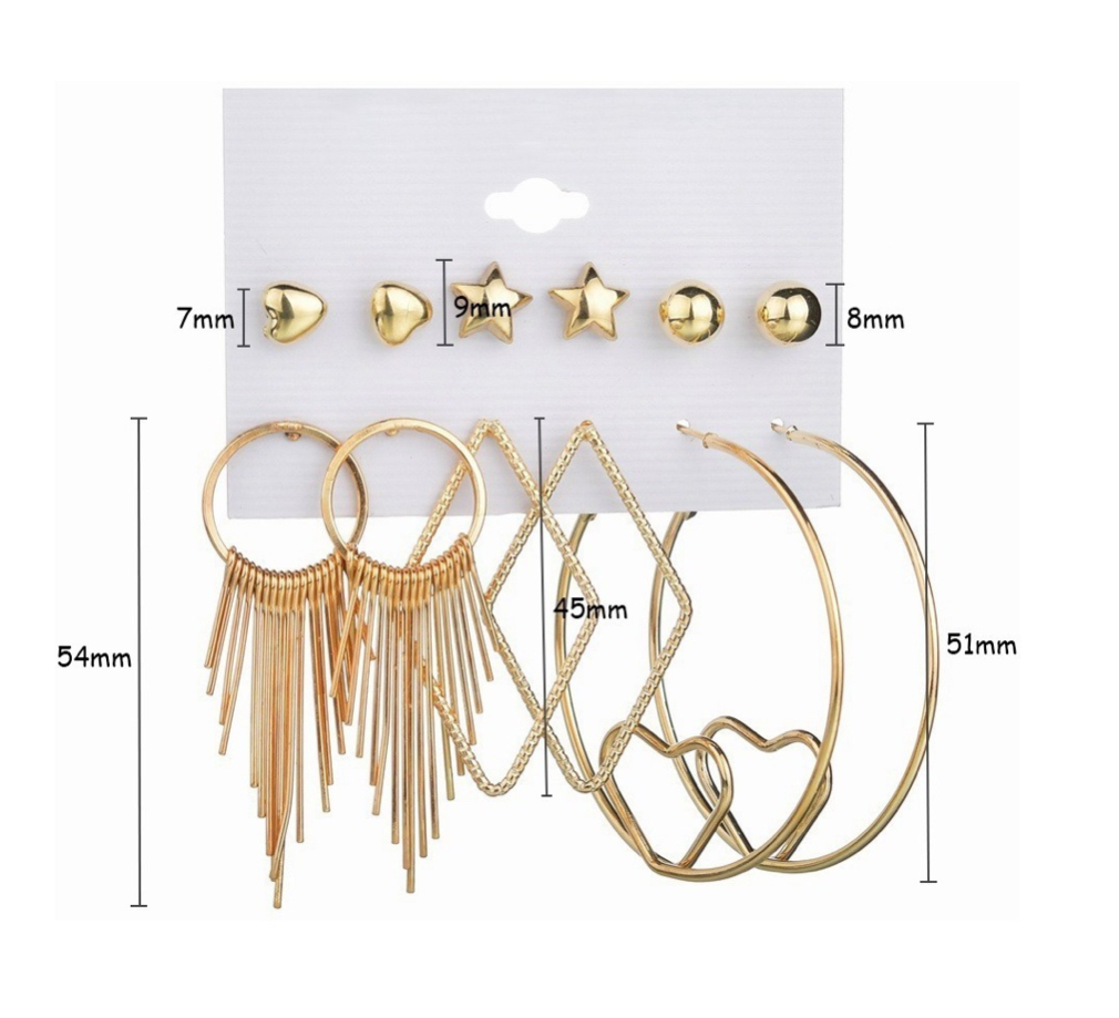 Aretes Set Arracadas Broquel Doradas Perla Para Mujer 12p dorado 04