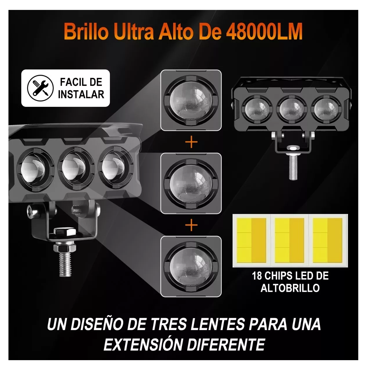 Faros Led Auxiliares Tres Modos Universal Cuadrados 48000 Lm, 2 Piezas 