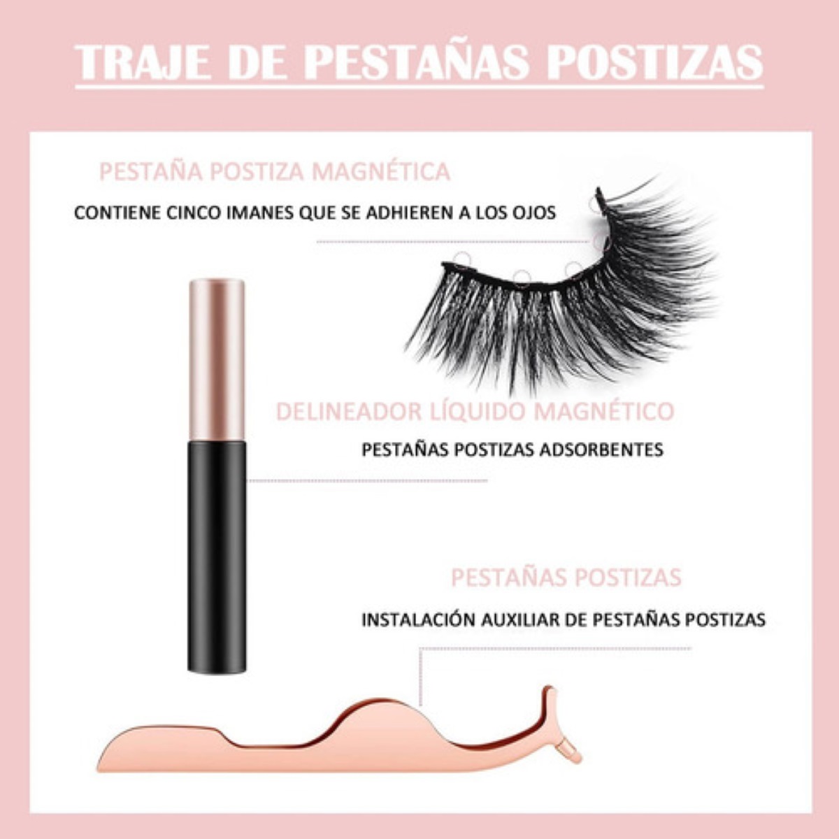 Kit de Pestañas Postizas Magnéticas 3d Con Delineador 10 Pares 