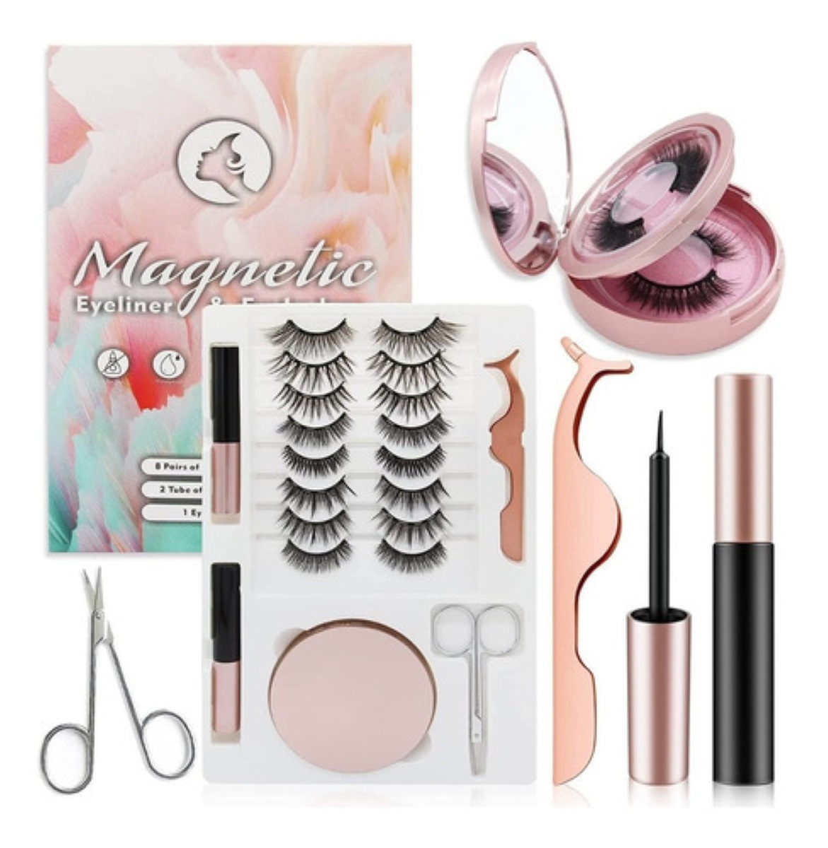Kit de Pestañas Postizas Magnéticas 3d Con Delineador 10 Pares 