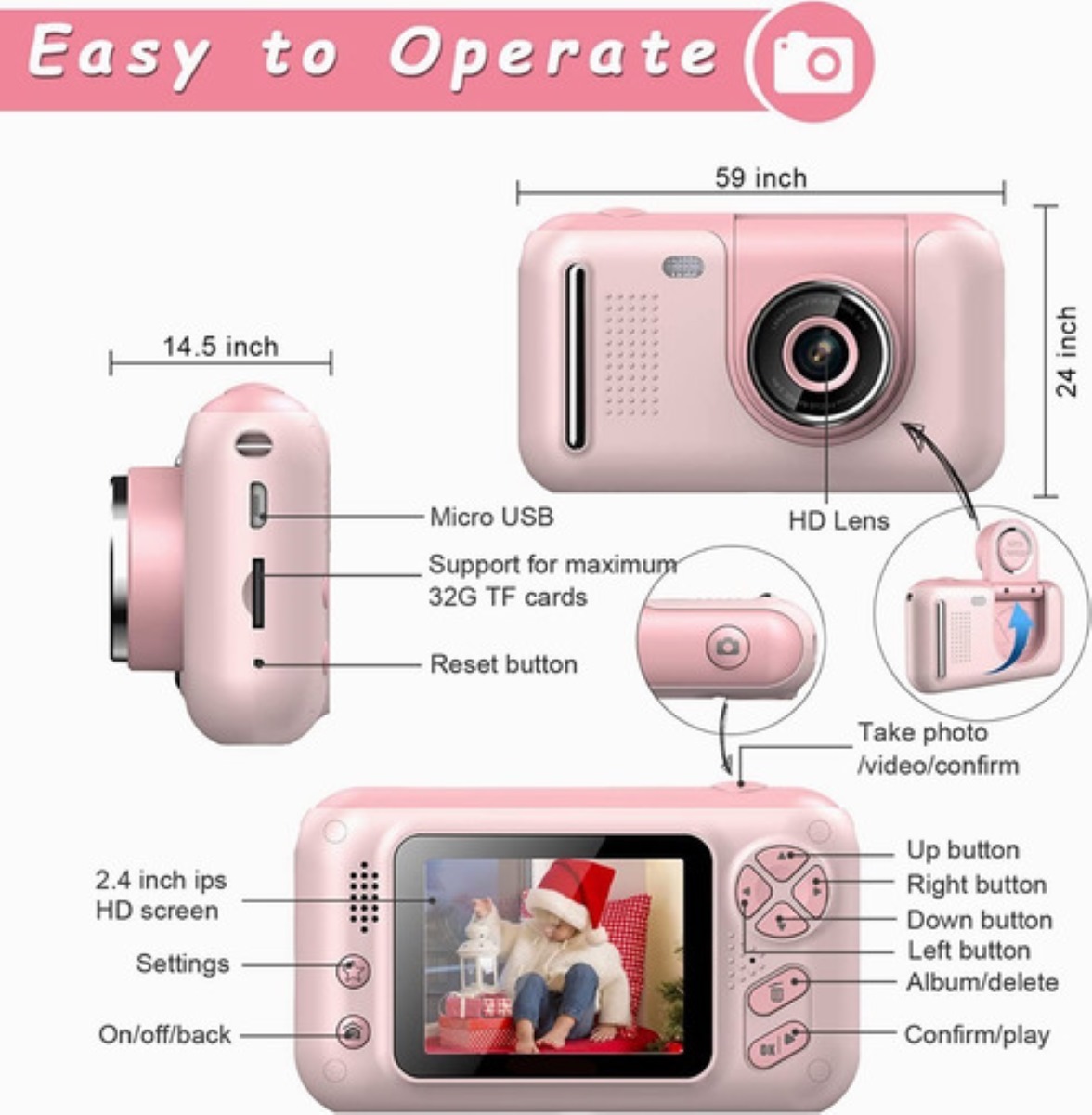 Camara Fotografica Mini Digital Infantil Rosa