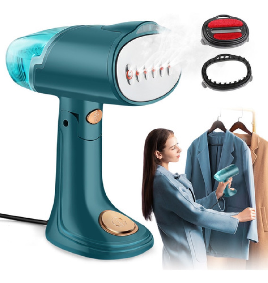 Máquina De Planchar Portatil De Mano Vaporizador Celeste Verde