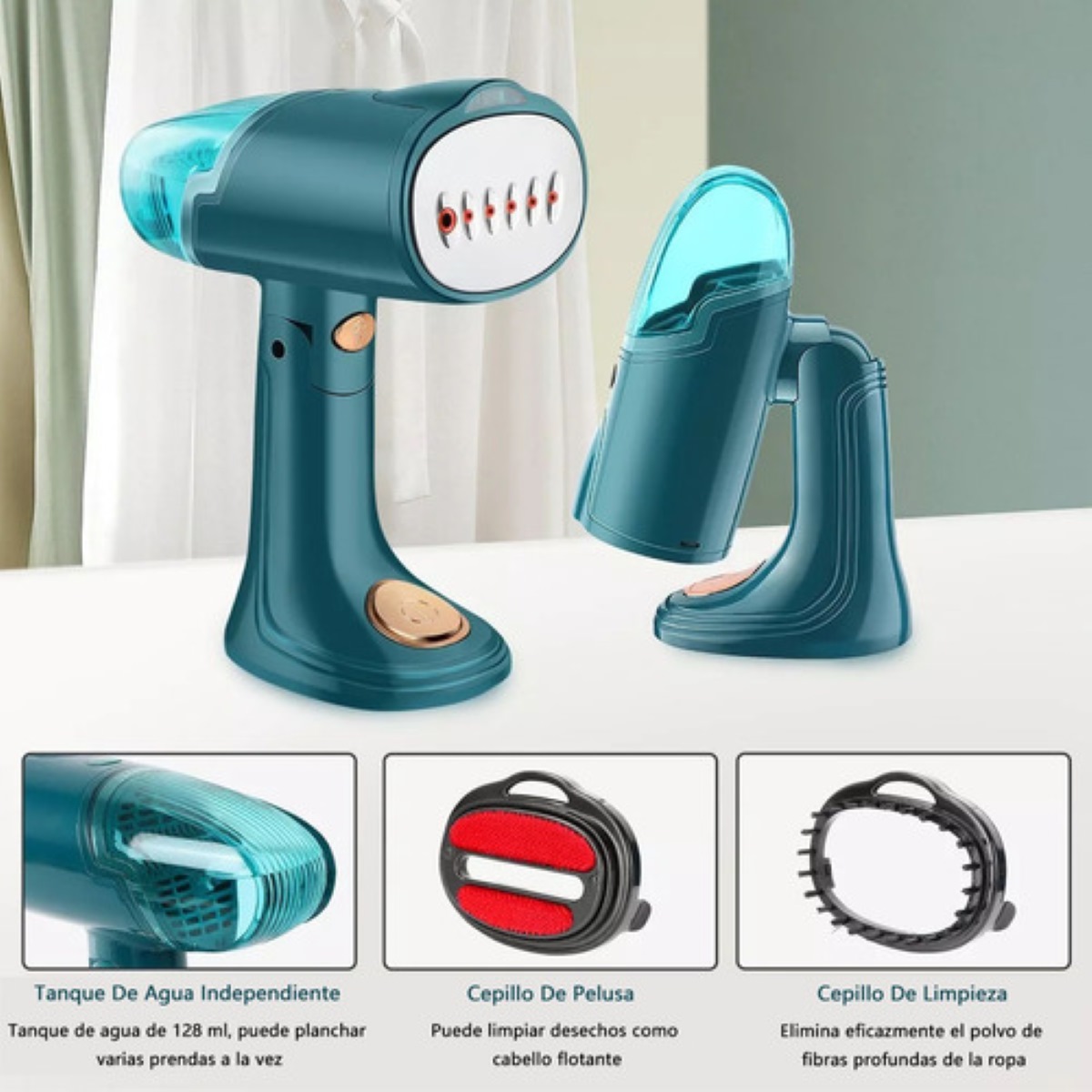 Máquina De Planchar Portatil De Mano Vaporizador Celeste Verde