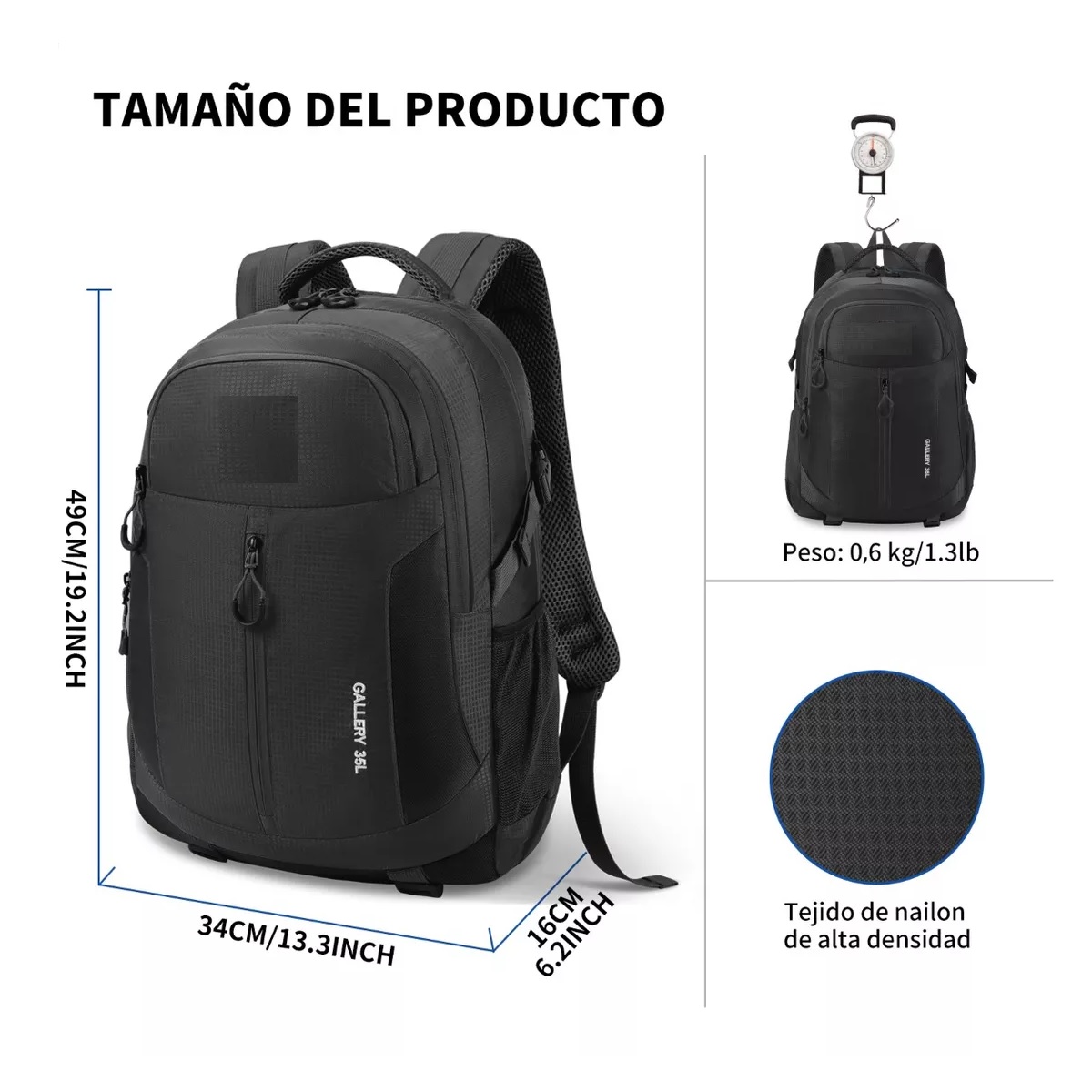 Mochila De Senderismo Para Hombre Impermeable Mochila Viaje Negro