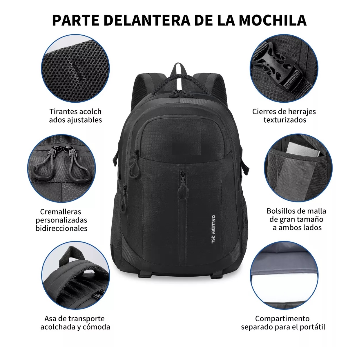 Mochila De Senderismo Para Hombre Impermeable Mochila Viaje Negro