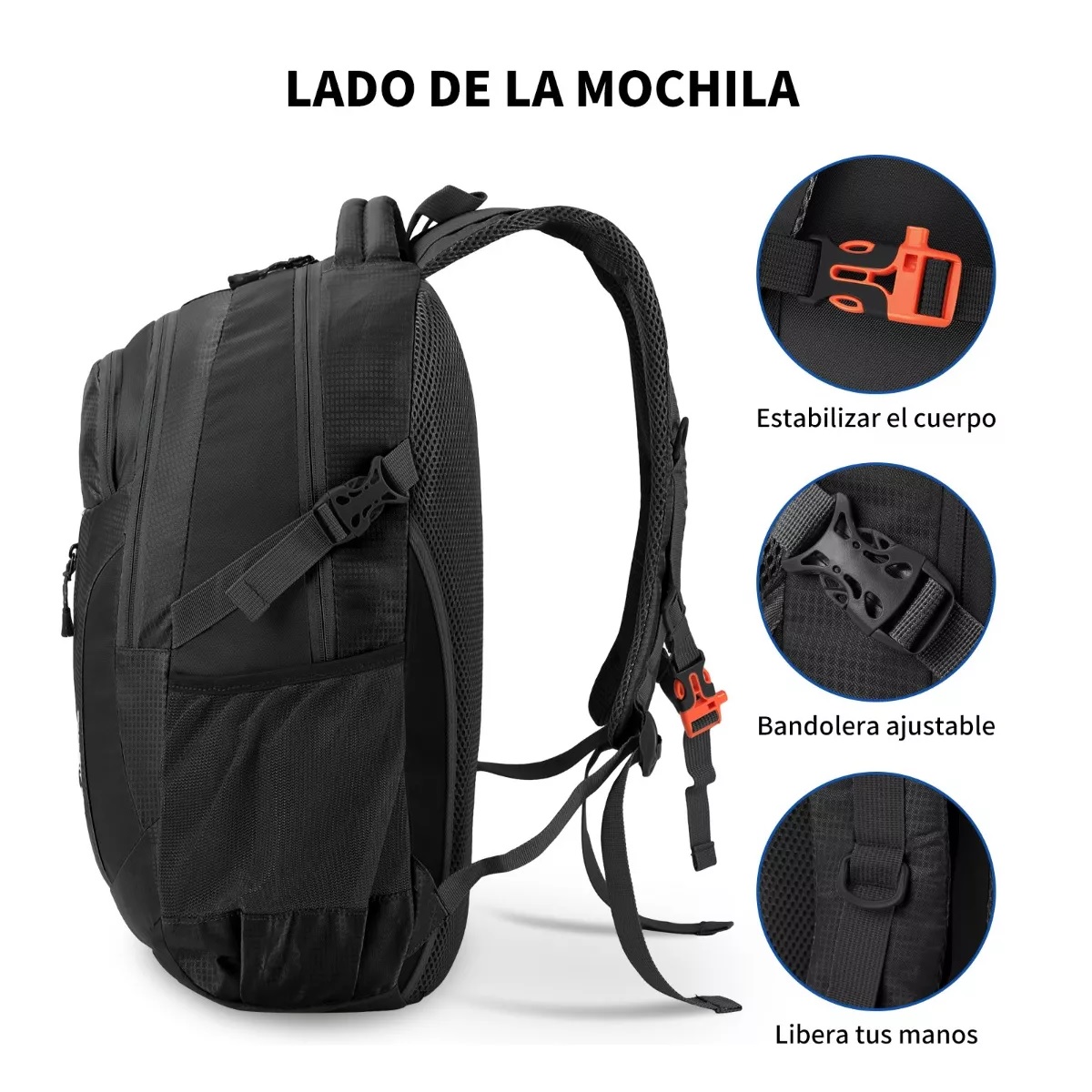 Mochila De Senderismo Para Hombre Impermeable Mochila Viaje Negro
