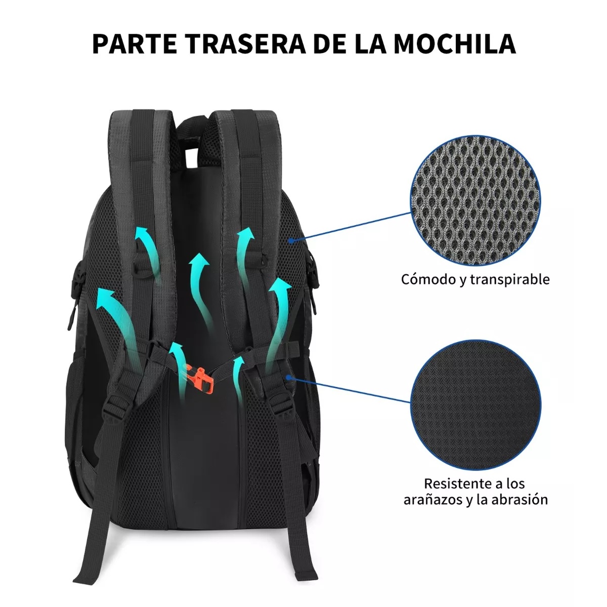 Mochila De Senderismo Para Hombre Impermeable Mochila Viaje Negro