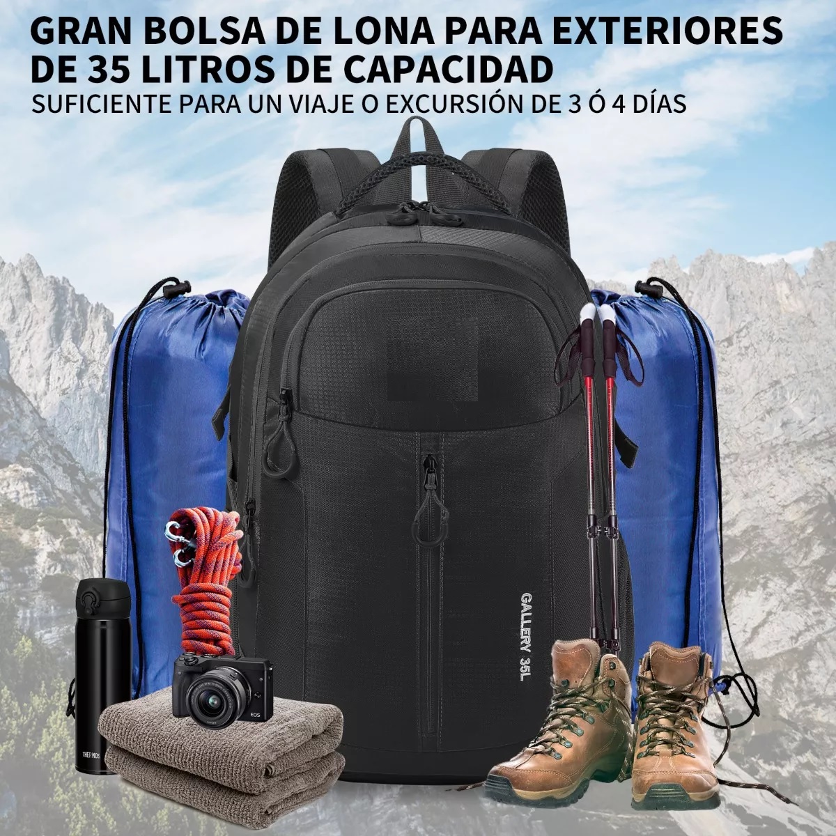 Mochila De Senderismo Para Hombre Impermeable Mochila Viaje Negro