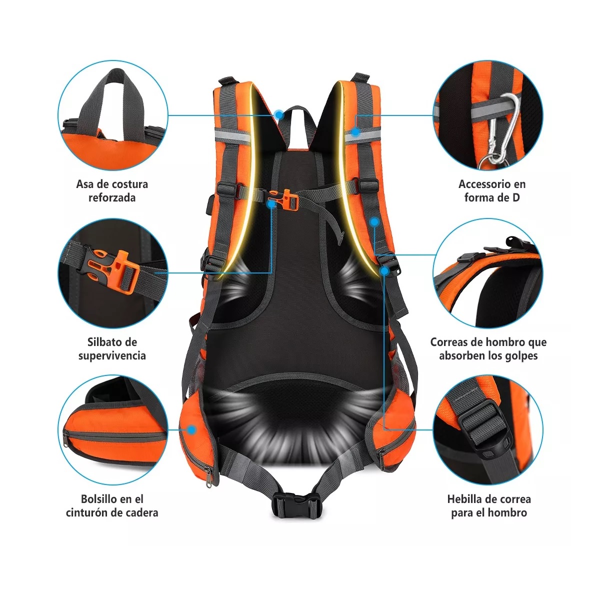 Mochila Impermeable 50l Para Senderismo Montañismo Naranja