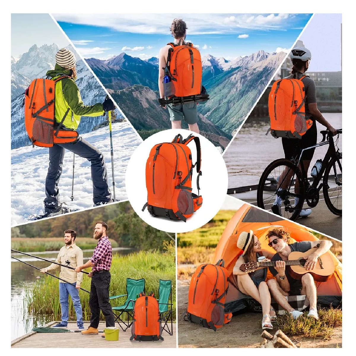 Mochila Impermeable 50l Para Senderismo Montañismo Naranja
