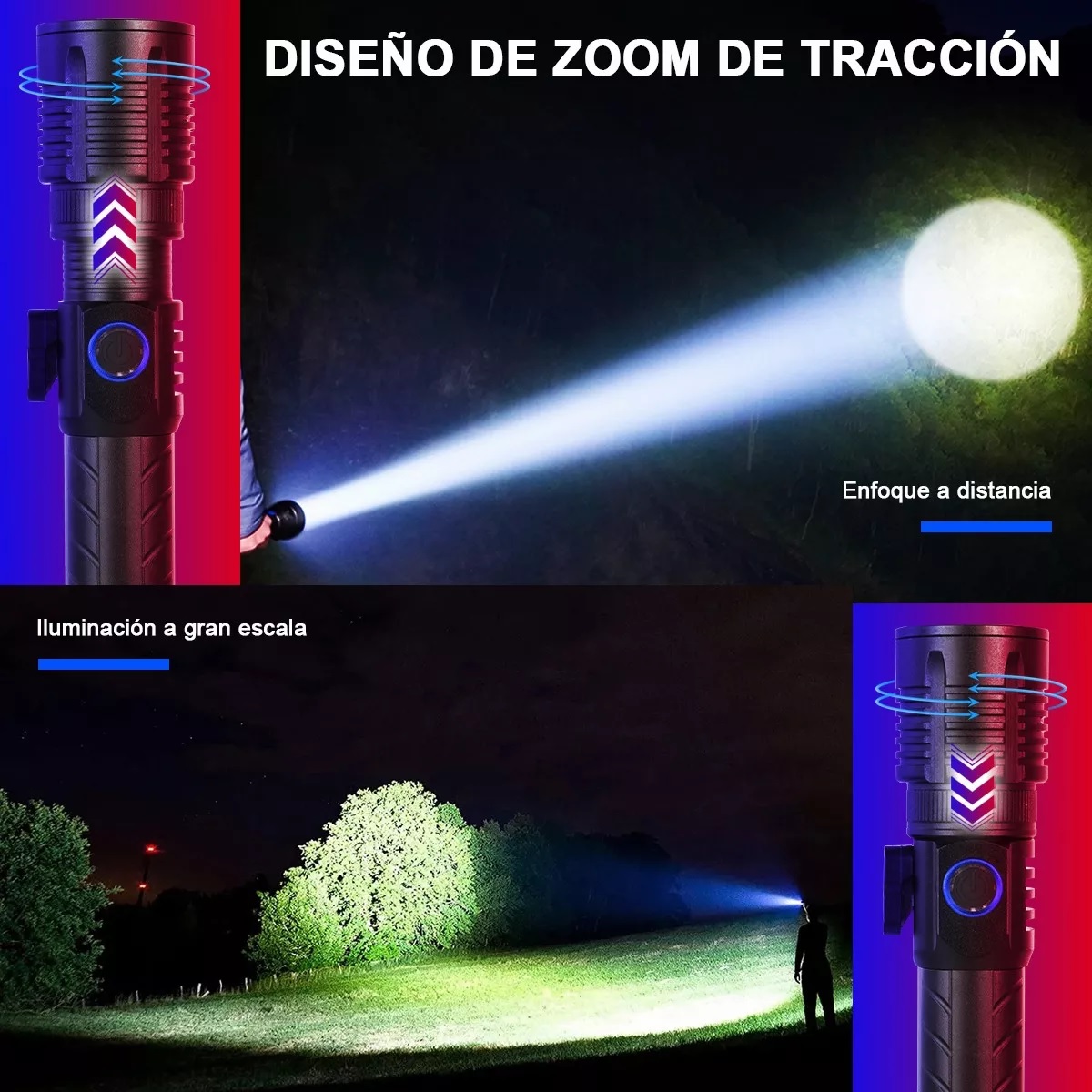 Lámpara Táctica Recargable Usb Xhp70 Led Campismo Linterna