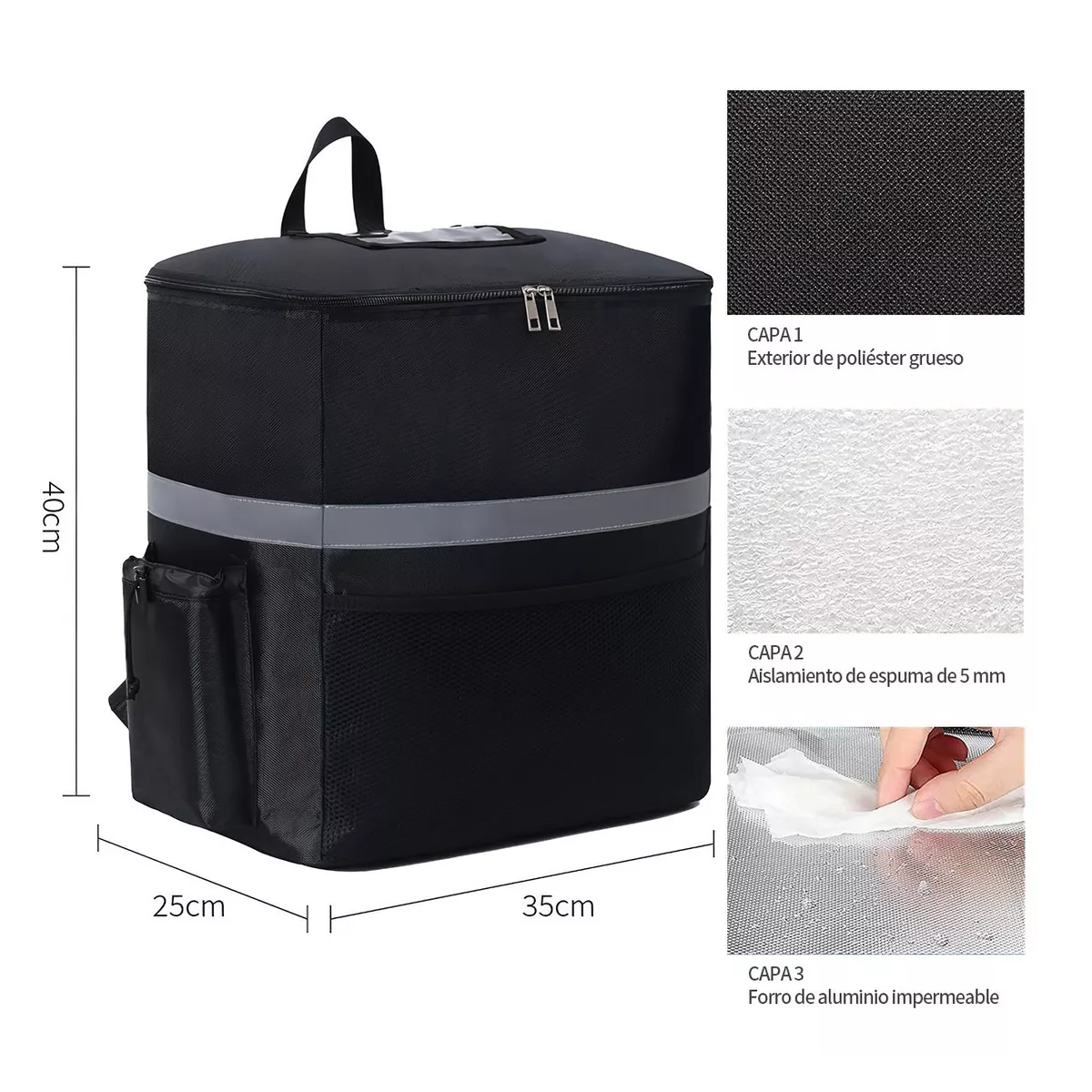 Bolsa mochila cuerdas nevera con interior forrado de aluminio aislante  Color Negro