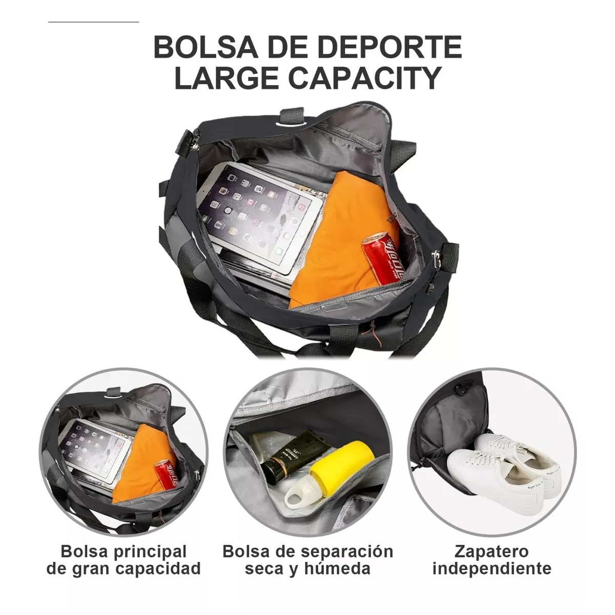 Maleta Deportiva Bolsa Gimnasio Impermeable De Gran Capacidad Negro