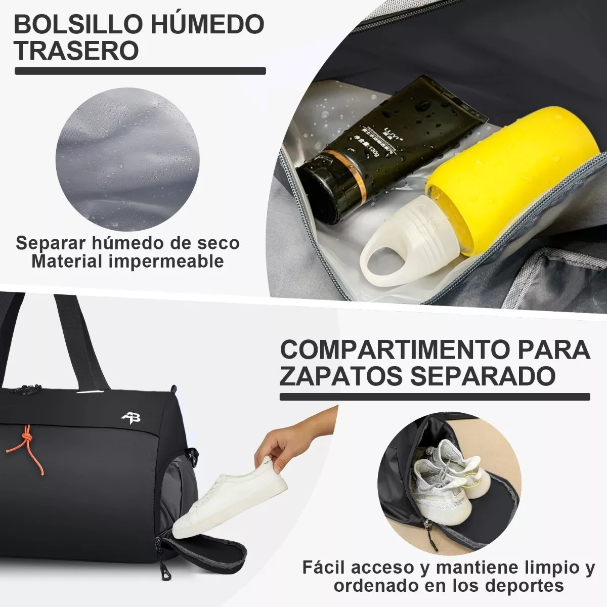 Maleta Deportiva Bolsa Gimnasio Impermeable De Gran Capacidad Negro