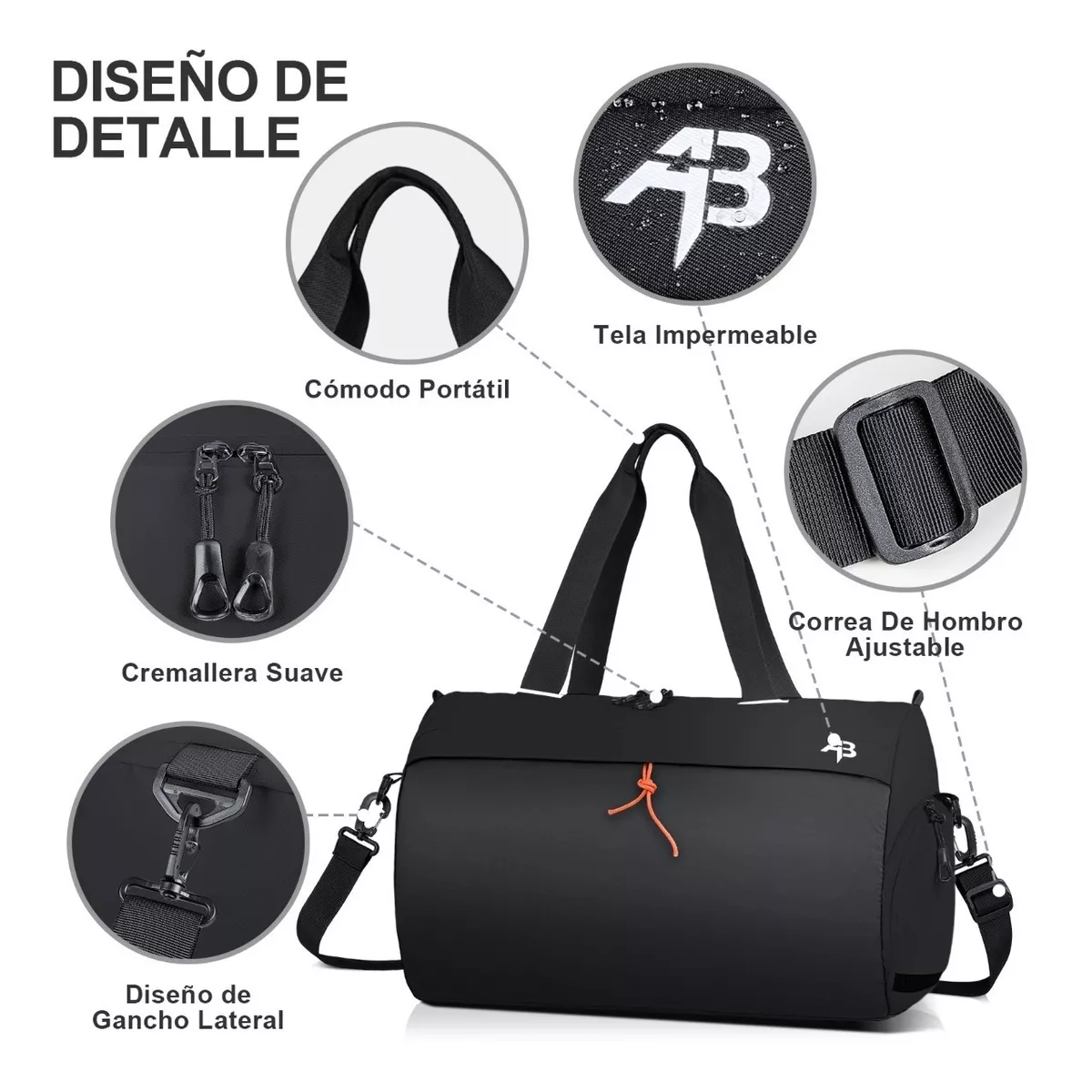 Maleta Deportiva Bolsa Gimnasio Impermeable De Gran Capacidad Negro