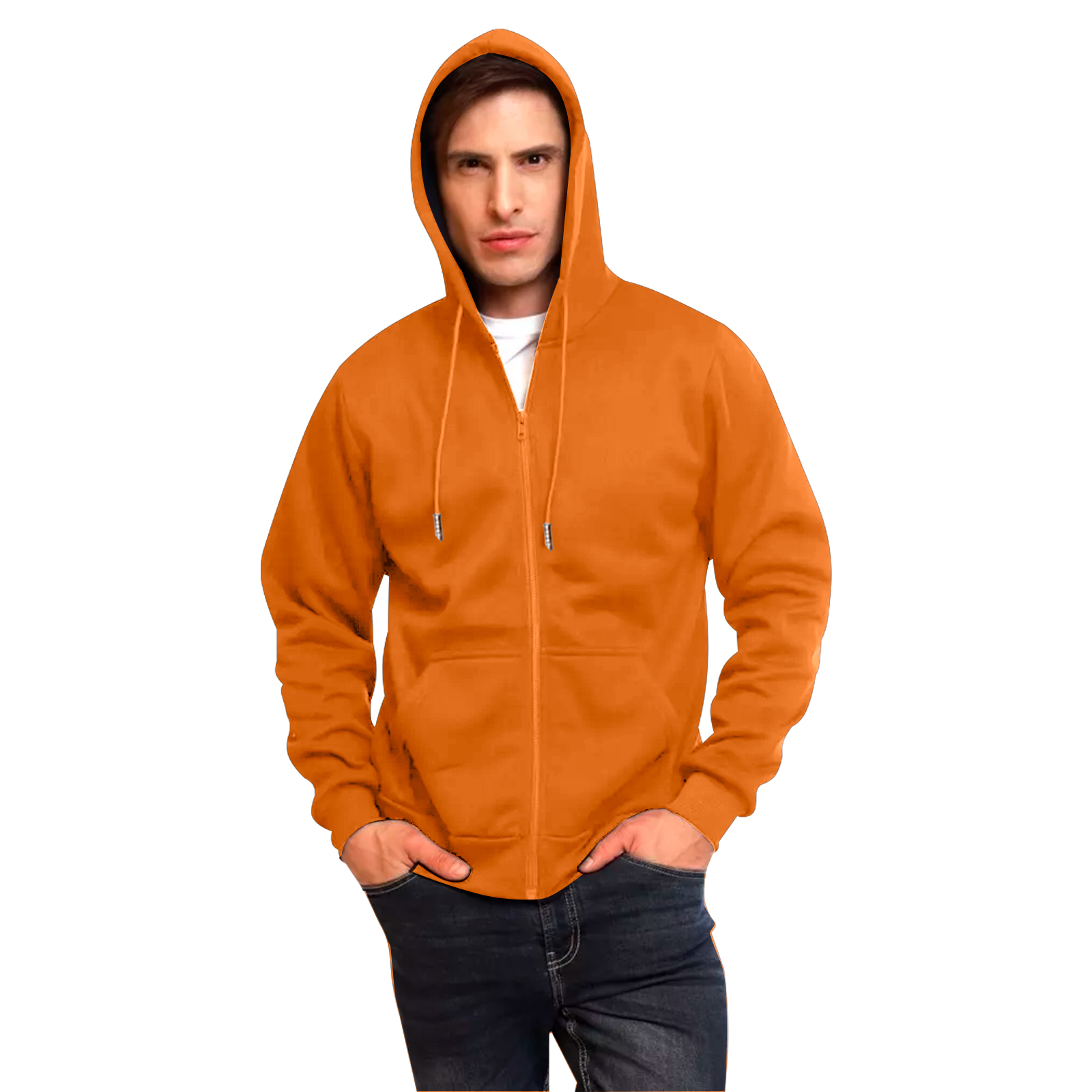 Sudadera Hoodie Naranja con Cierre, Capucha y Cangurera, Calientita, Casual, Abrigo, Chamarra