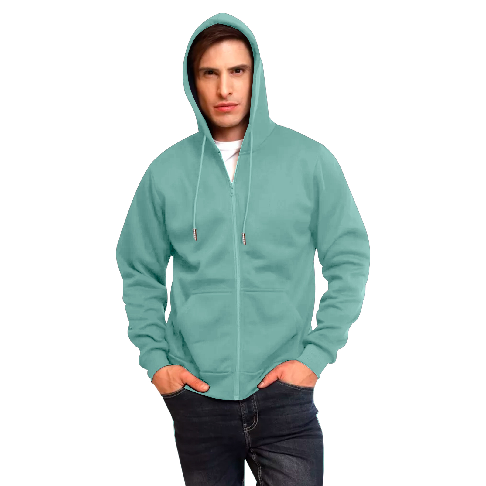 Sudadera Hoodie Menta con Cierre, Capucha y Cangurera, Calientita, Casual, Abrigo, Chamarra