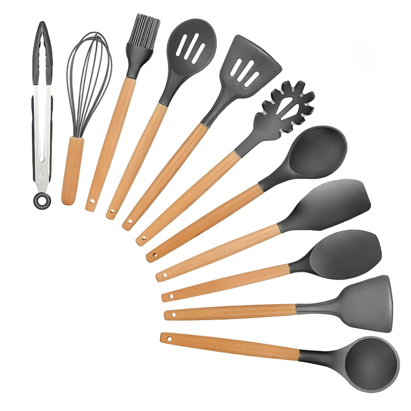 Utensilios Silicona Cocina Espatulas Reposteria 12 Set gris oscuro