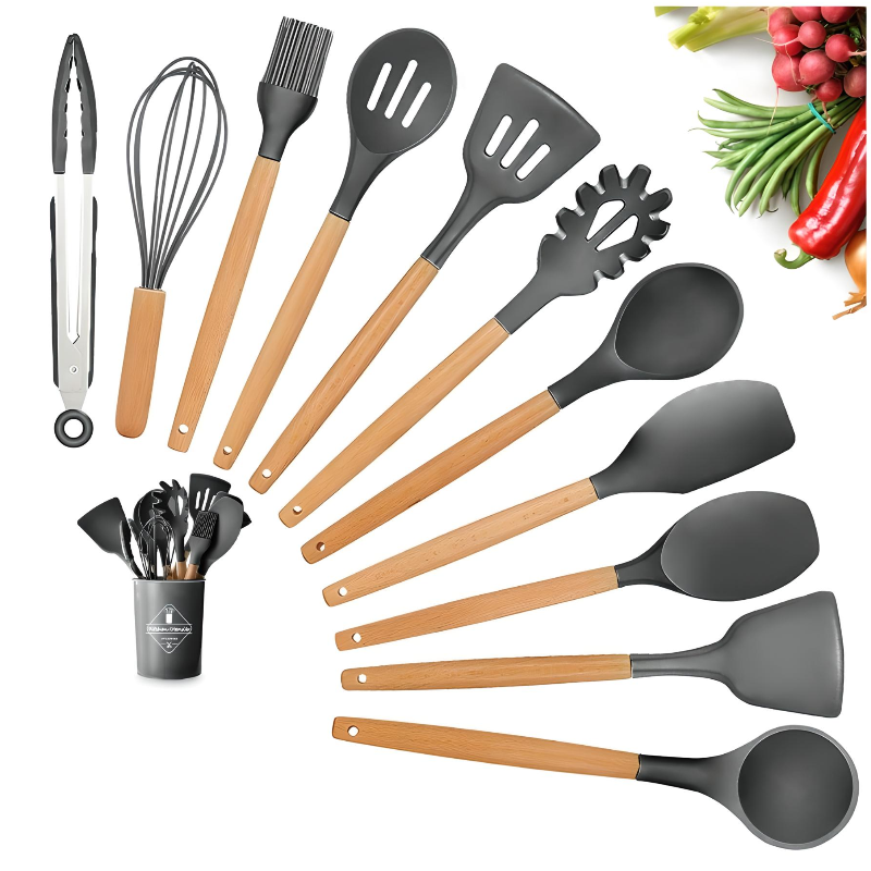 Utensilios Silicona Cocina Espatulas Reposteria 12 Set gris oscuro