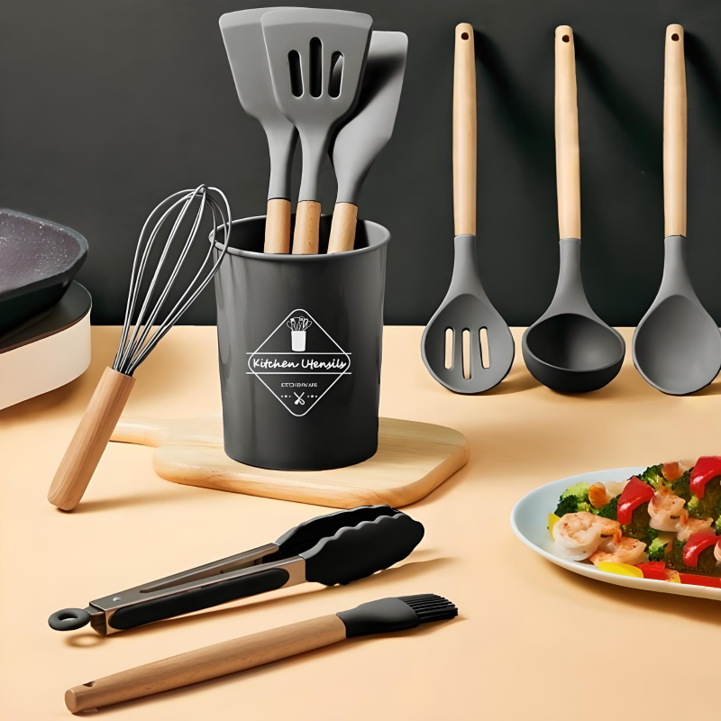 Utensilios Silicona Cocina Espatulas Reposteria 12 Set gris oscuro