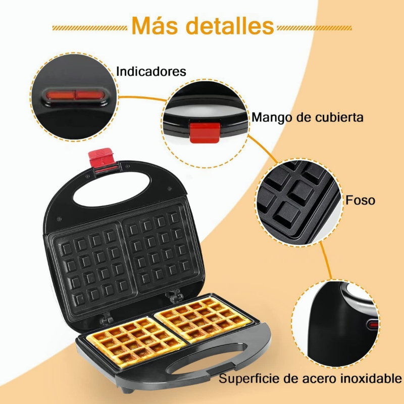 Waflera Eléctrica Pequeña Antiadherente Para 2 Waffles, 110v