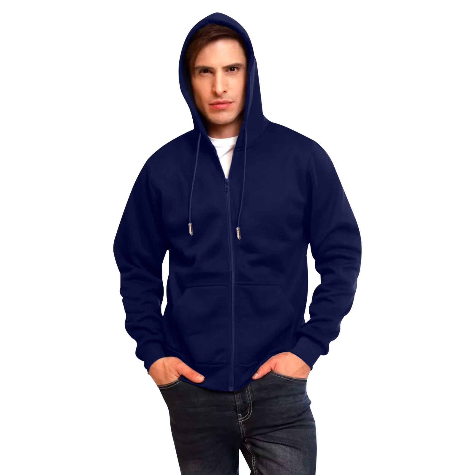 Sudadera Hoodie Azul Marino con Cierre, Capucha y Cangurera, Calientita, Casual, Abrigo, Chamarra