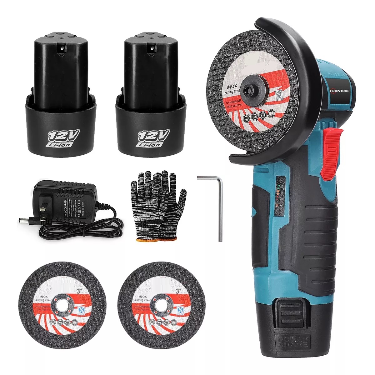 Mini Esmeril Angular Inalámbrica Pulidora 12v 75mm 2 Batería Azul