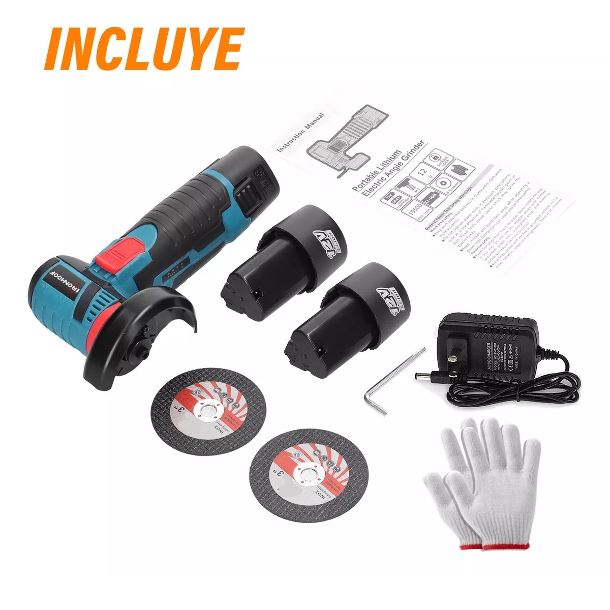 Mini Esmeril Angular Inalámbrica Pulidora 12v 75mm 2 Batería Azul
