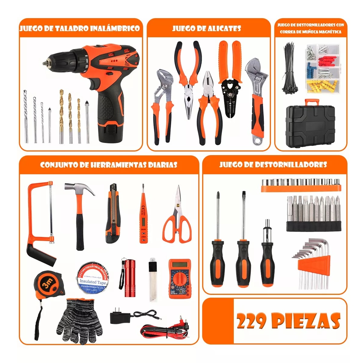 Kit De Herramientas Con Inalambricos Taladro Eléctrico 229pcs