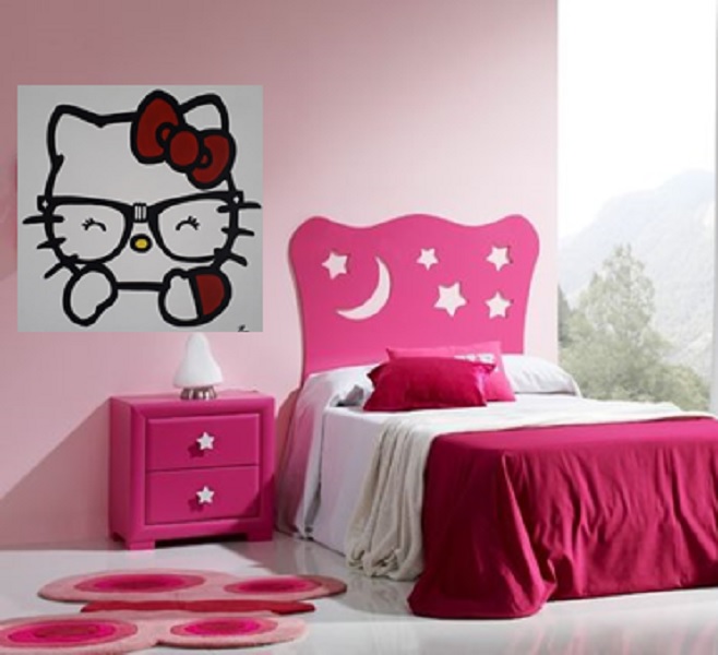 Cuadro decorativo pintado a mano Galería Oneris Cuadro decorativo Moderno - Pintura HELLO KITTY LENTES 50X50