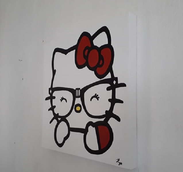 Cuadro decorativo pintado a mano Galería Oneris Cuadro decorativo Moderno - Pintura HELLO KITTY LENTES 50X50