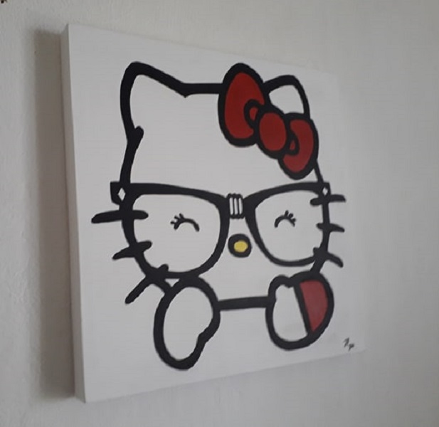 Cuadro decorativo pintado a mano Galería Oneris Cuadro decorativo Moderno - Pintura HELLO KITTY LENTES 50X50