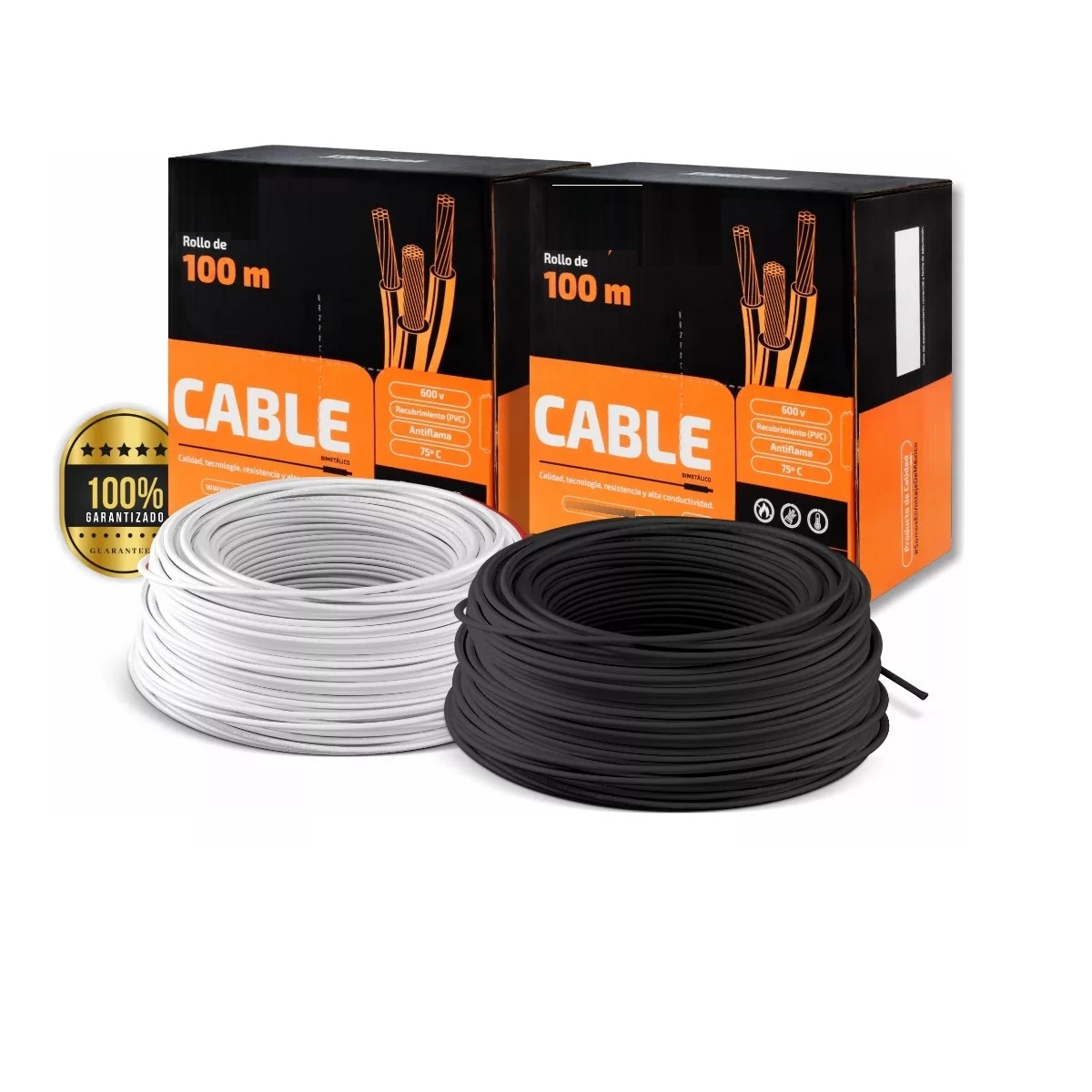 Paquete 2 Rollos Thw Cal. 12 Blanco Y Negro 100 Metros C/u Negro/Blanco