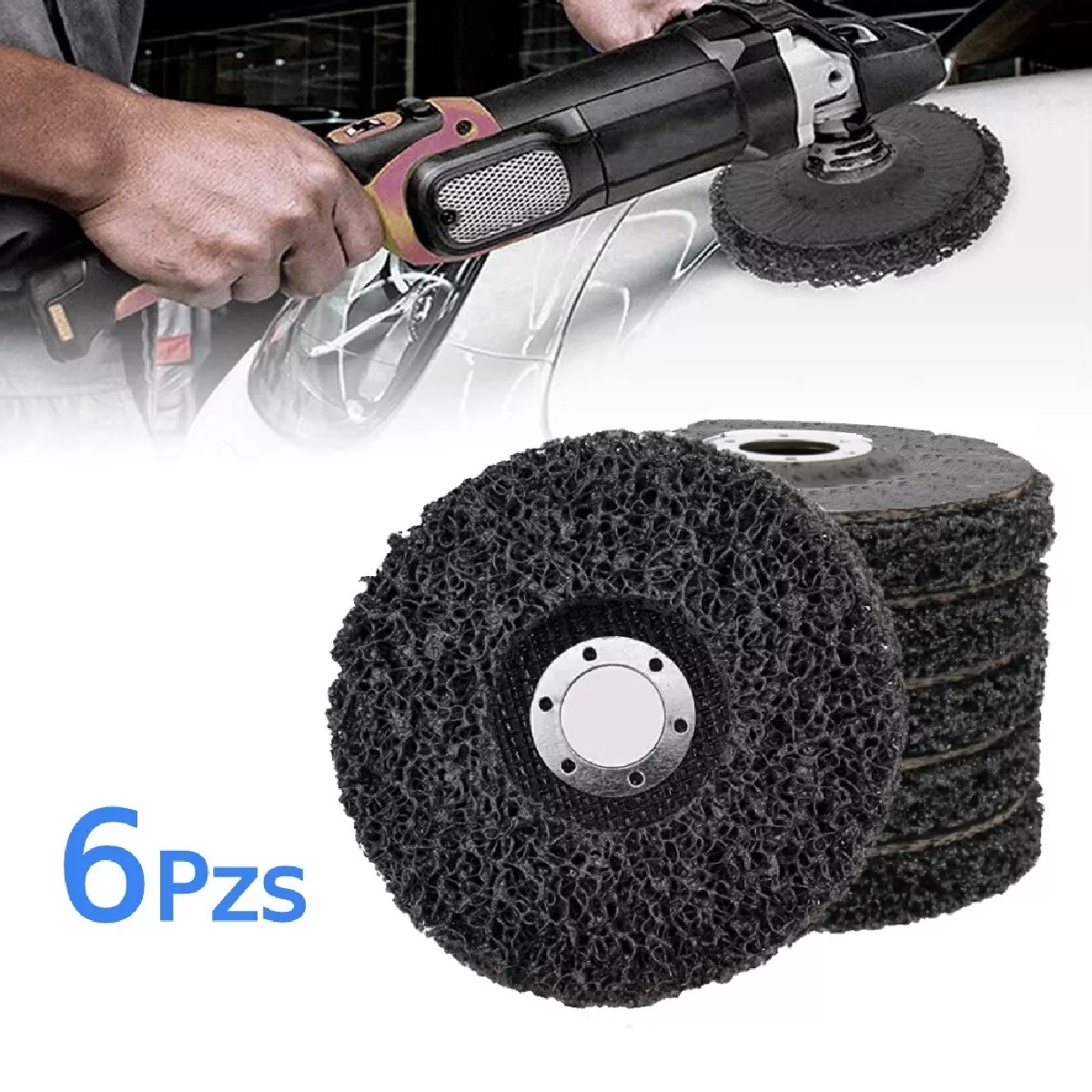 Set Disco De Pulido Para Eliminar Óxido Y Pintura 6 Pzas Negro