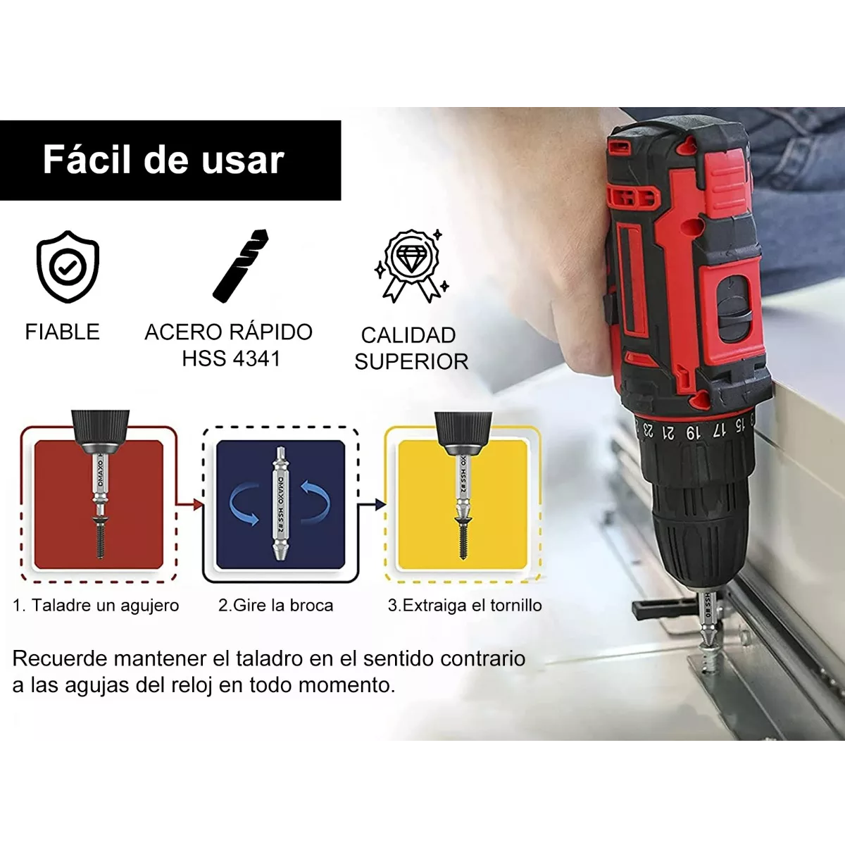 Set 6pcs Herramienta Extractor Quita Tornillo Roto Perno Hss