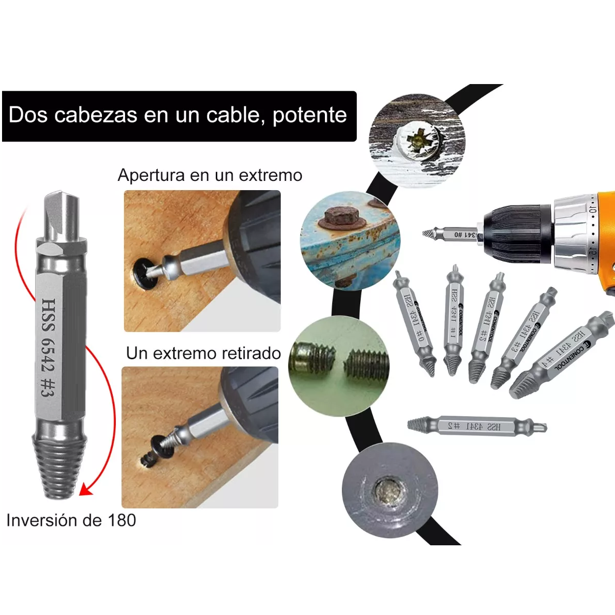 Set 6pcs Herramienta Extractor Quita Tornillo Roto Perno Hss