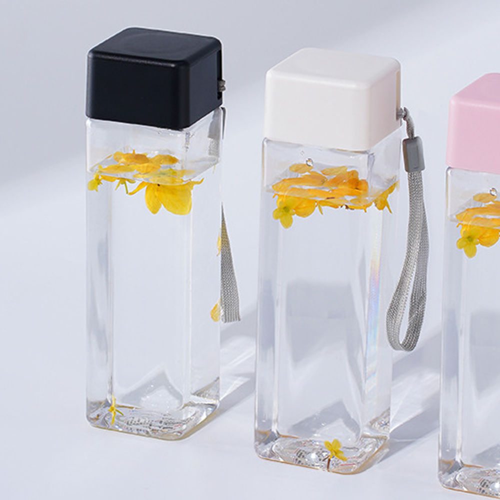 Vaso Botella Transparente de Plástico Tapa Cuadrada Creativa Portatil Deportiva y Creativa Regalos Corporativos