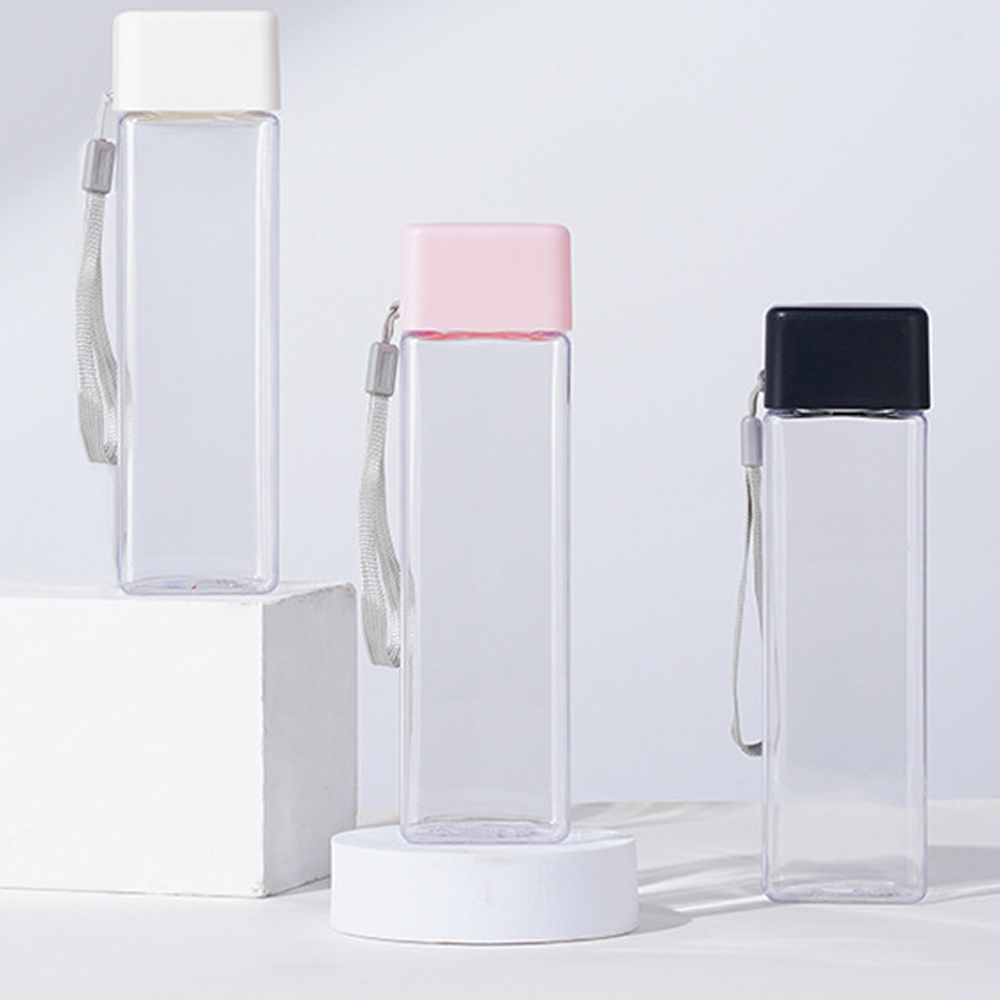 Vaso Botella Transparente de Plástico Tapa Cuadrada Creativa Portatil Deportiva y Creativa Regalos Corporativos