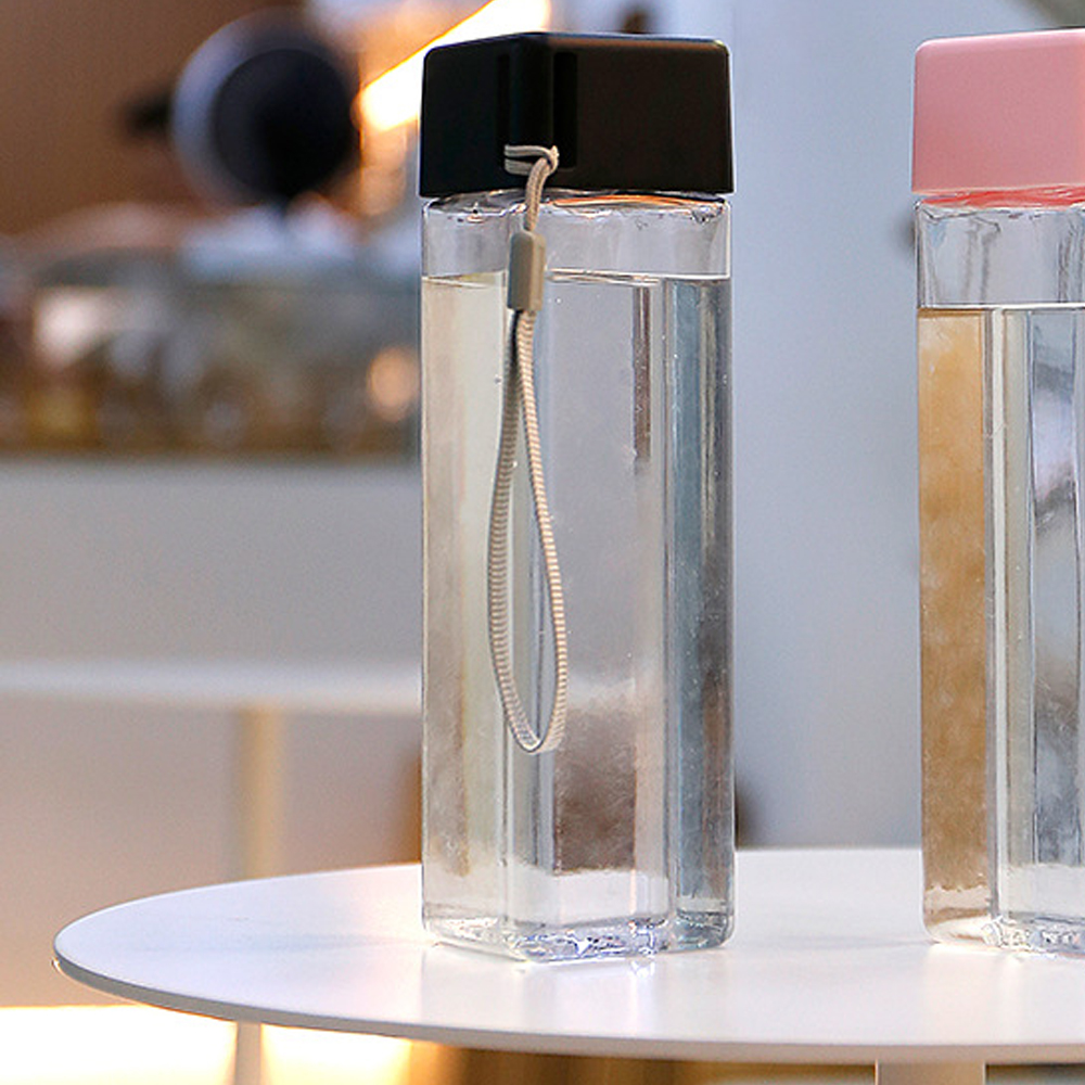 Vaso Botella Transparente de Plástico Tapa Cuadrada Creativa Portatil Deportiva y Creativa Regalos Corporativos