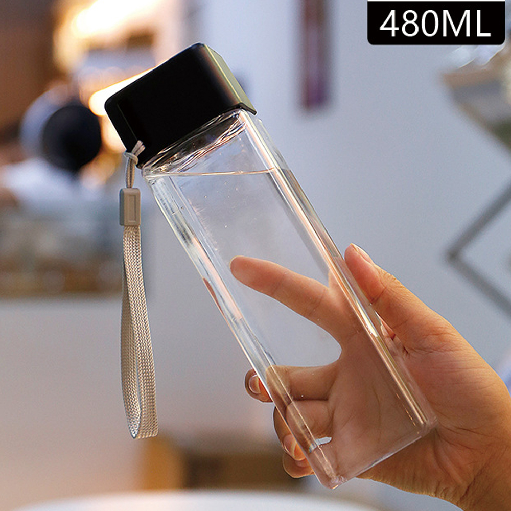 Vaso Botella Transparente de Plástico Tapa Cuadrada Creativa Portatil Deportiva y Creativa Regalos Corporativos