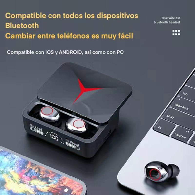 Audífonos in-ear gamer inalámbricos Audifonos On-Ear M90 pro negro con luz LED